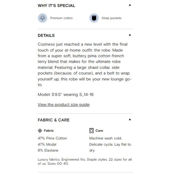 Universal Standard Longsleeve Belted Robe with Pockets Black Cotton EUC small - Picture 10 of 12